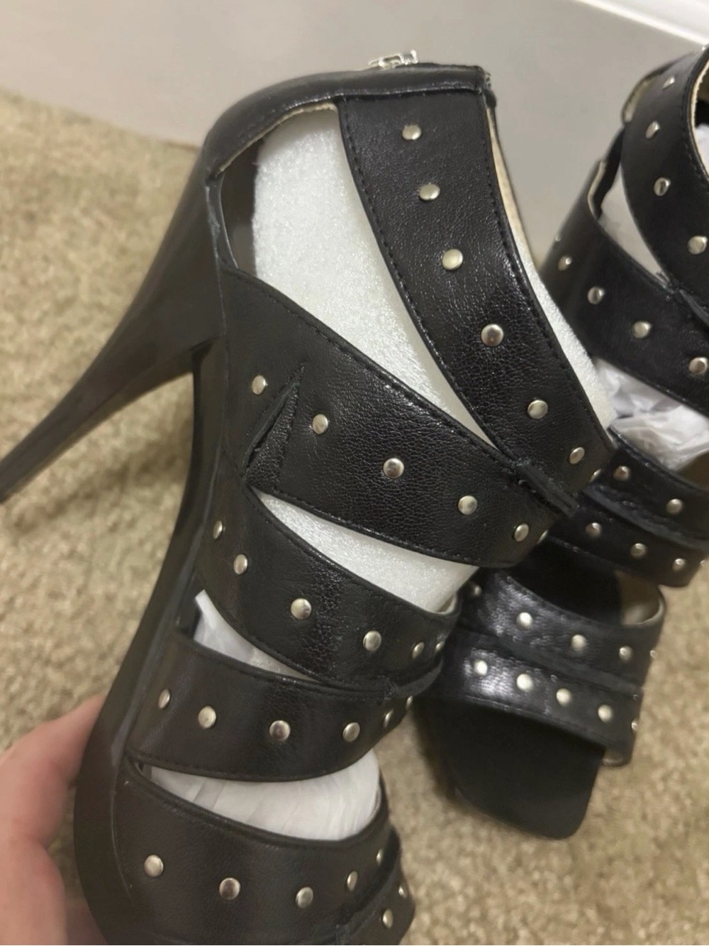 MICHAEL Michael Kors Black Studded Multi-Strap Heeled Sandals - Picture 11 of 12
